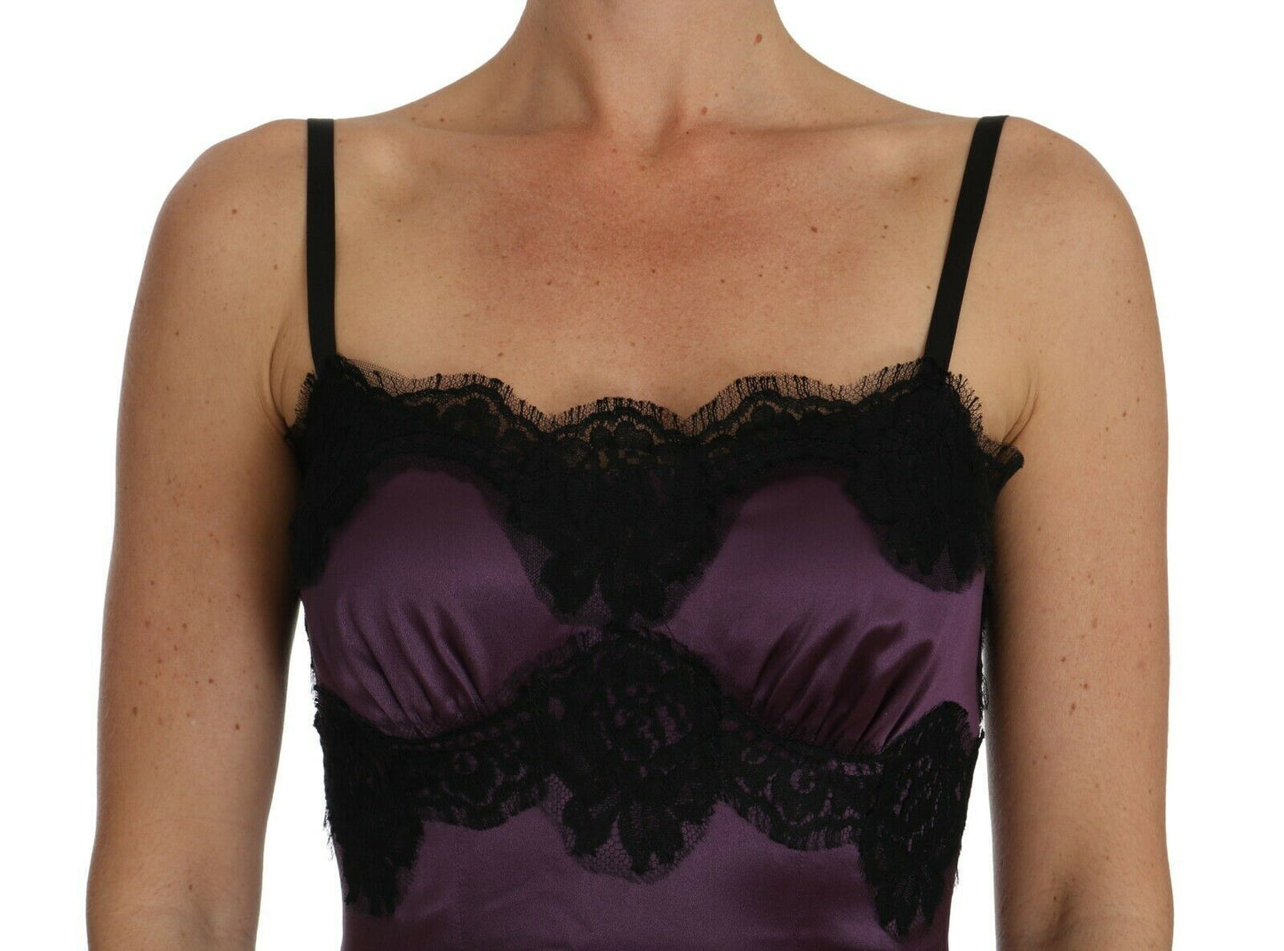 Elegant Purple Silk Lace Chemise Dress