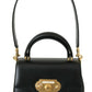 Elegant Black Leather Shoulder Bag with Gold Accents