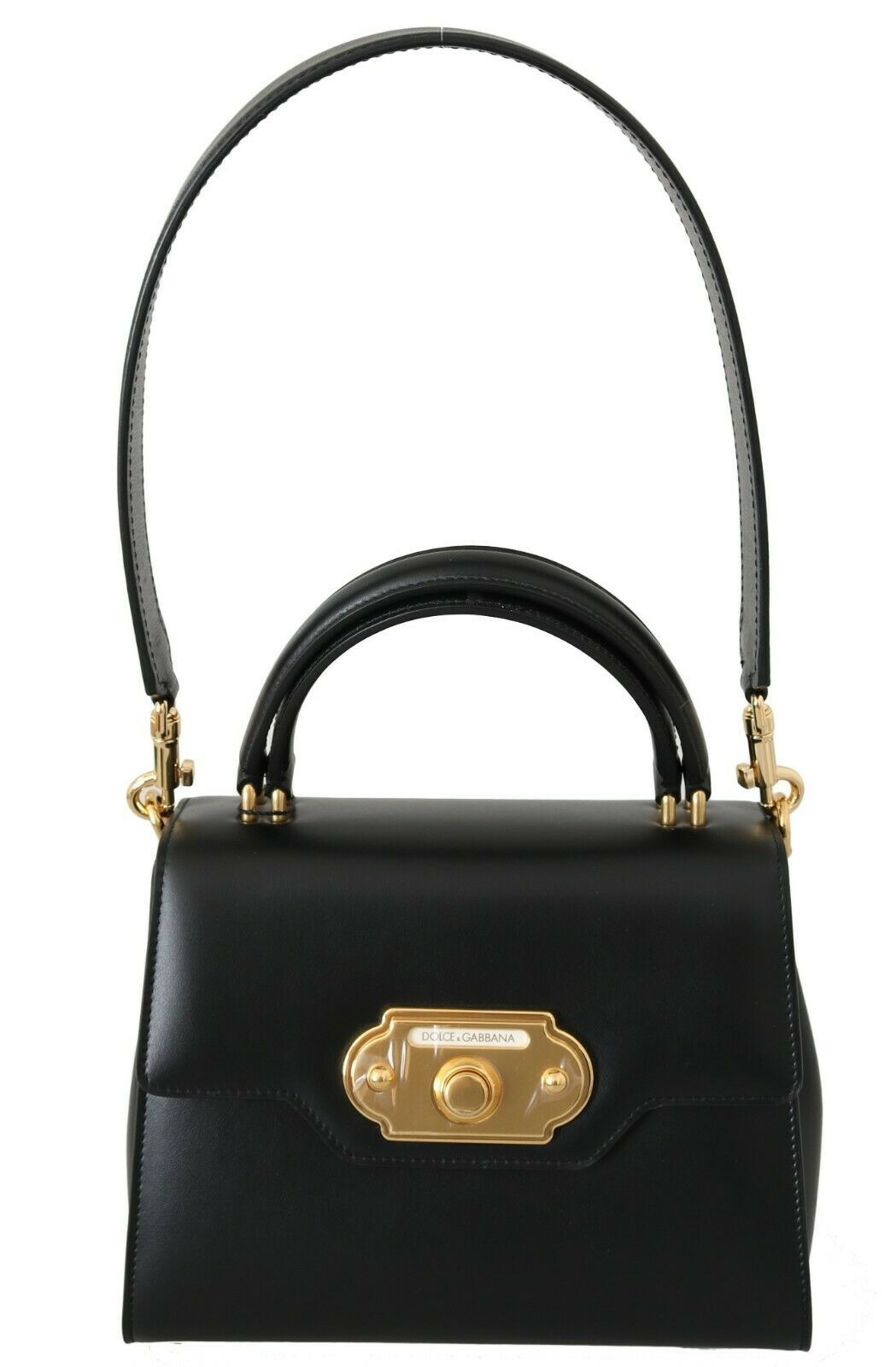 Elegant Black Leather Shoulder Bag with Gold Accents