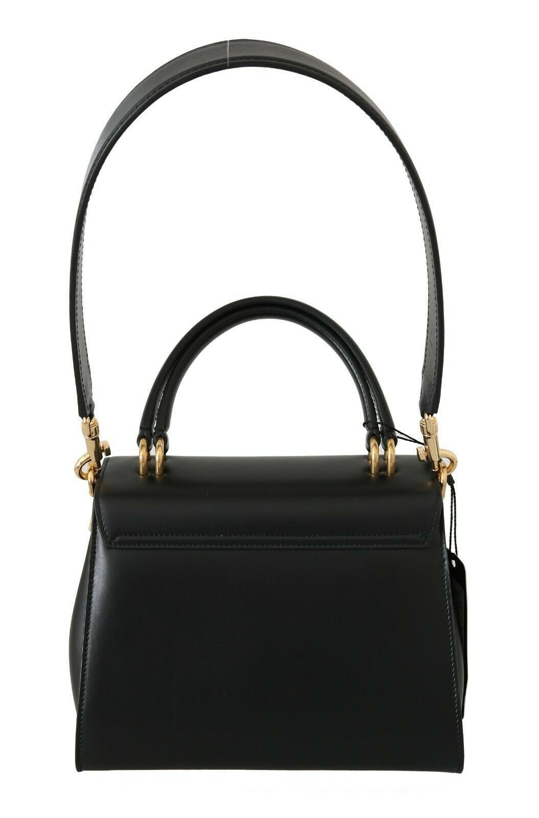 Elegant Black Leather Shoulder Bag with Gold Accents