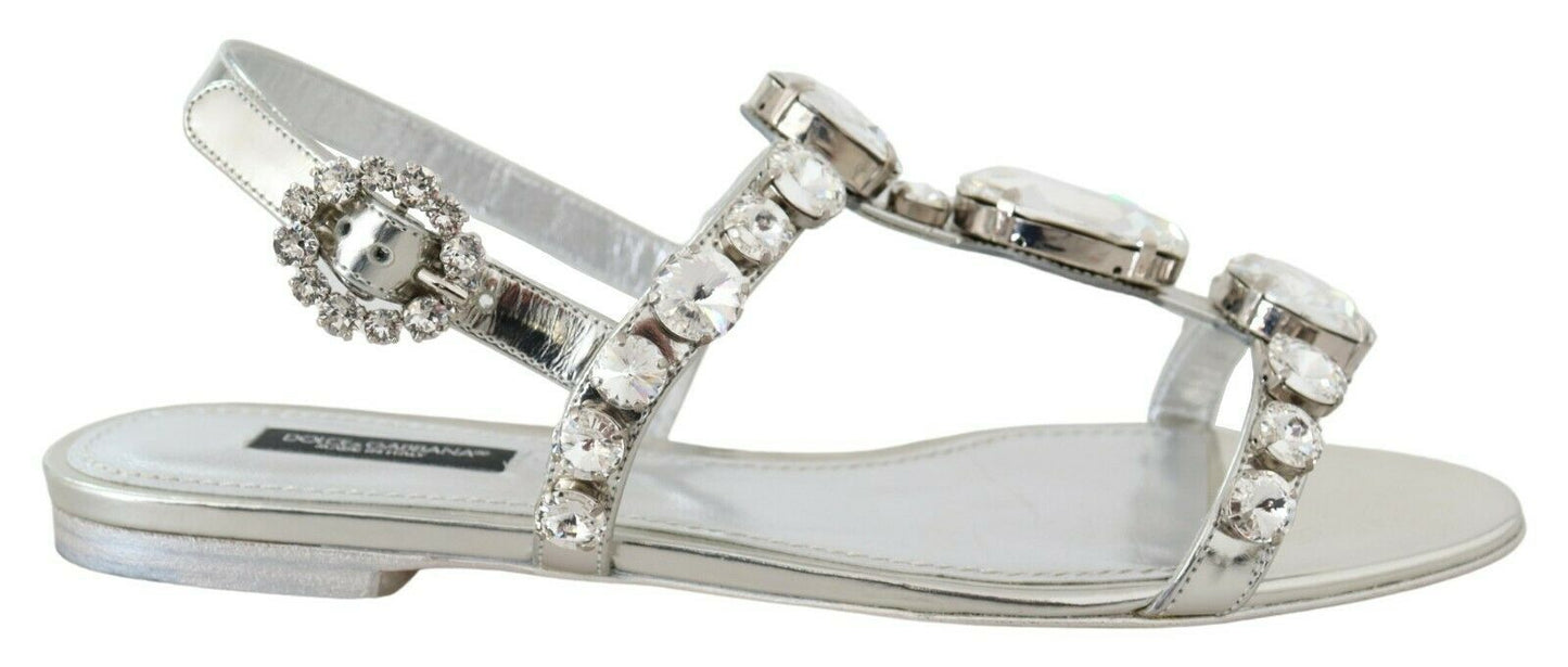 Crystal Embellished Silver Leather Sandals