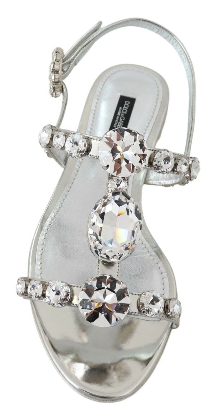 Crystal Embellished Silver Leather Sandals