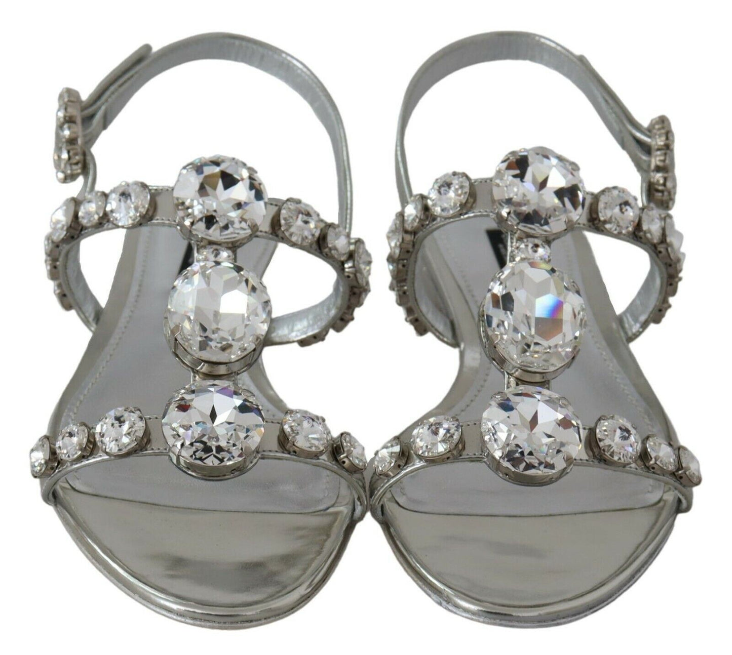 Crystal Embellished Silver Leather Sandals