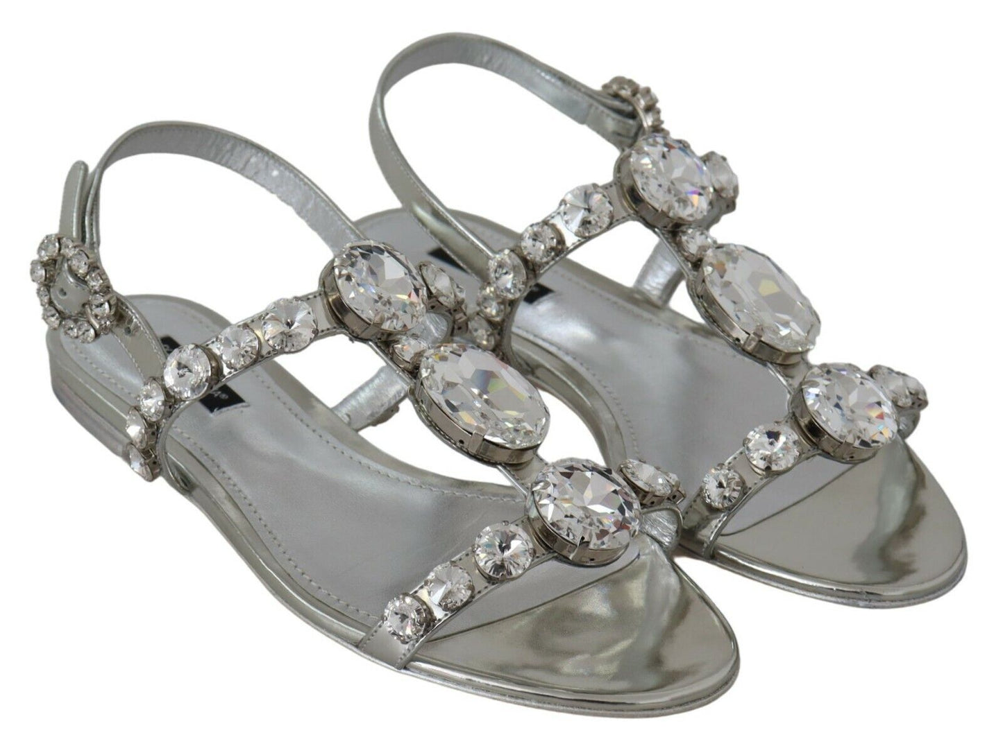 Crystal Embellished Silver Leather Sandals