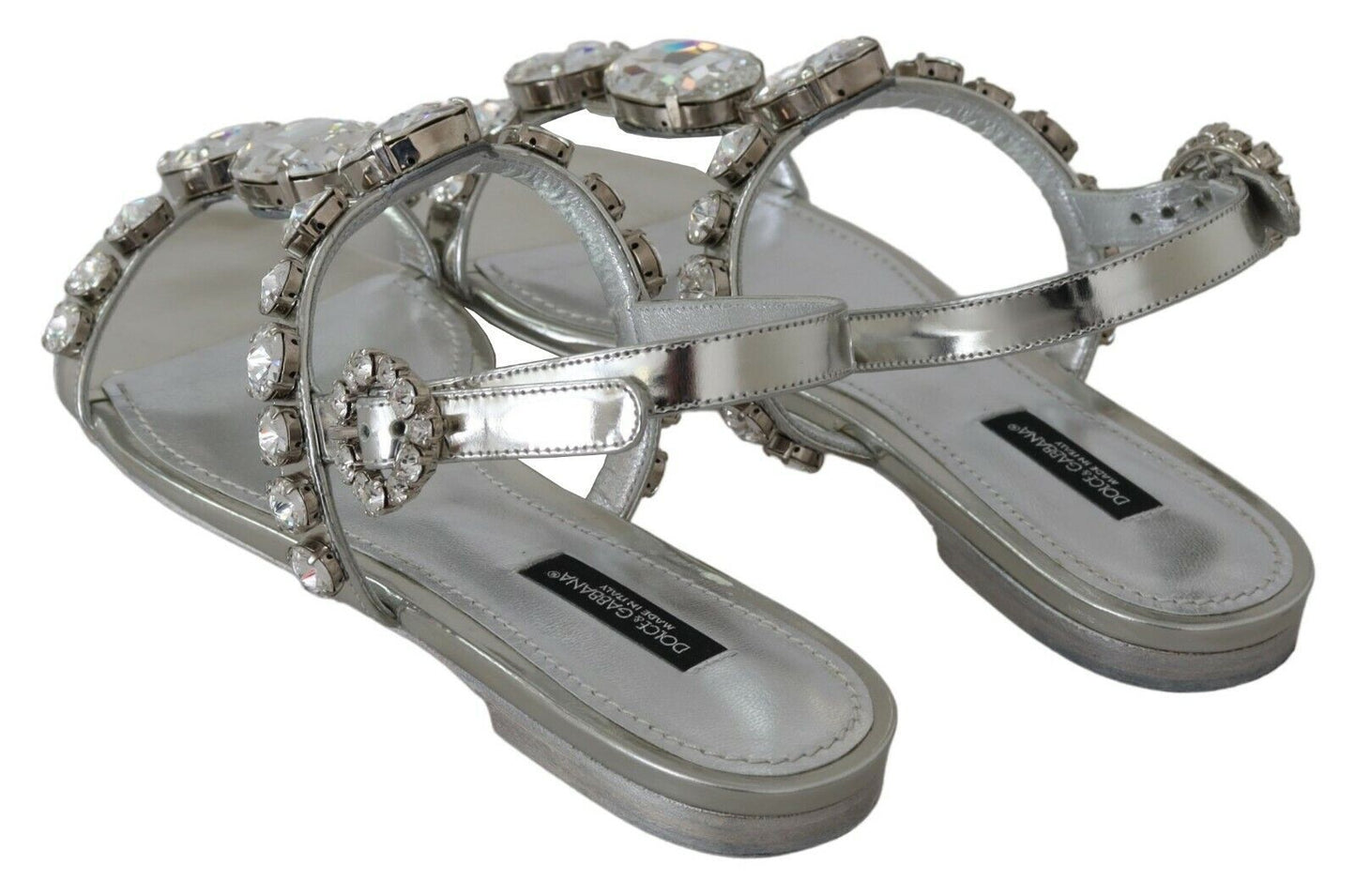 Crystal Embellished Silver Leather Sandals