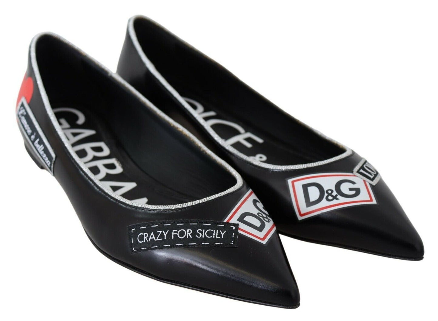 Chic Black Pointed Ballerina Flats with Lurex Detail