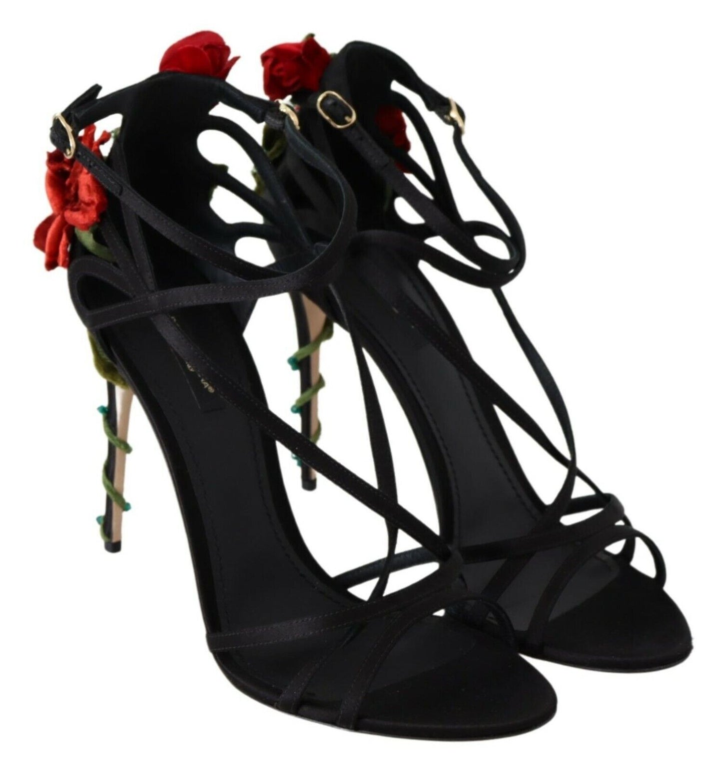 Elegant Black Suede Crystal Floral Heels