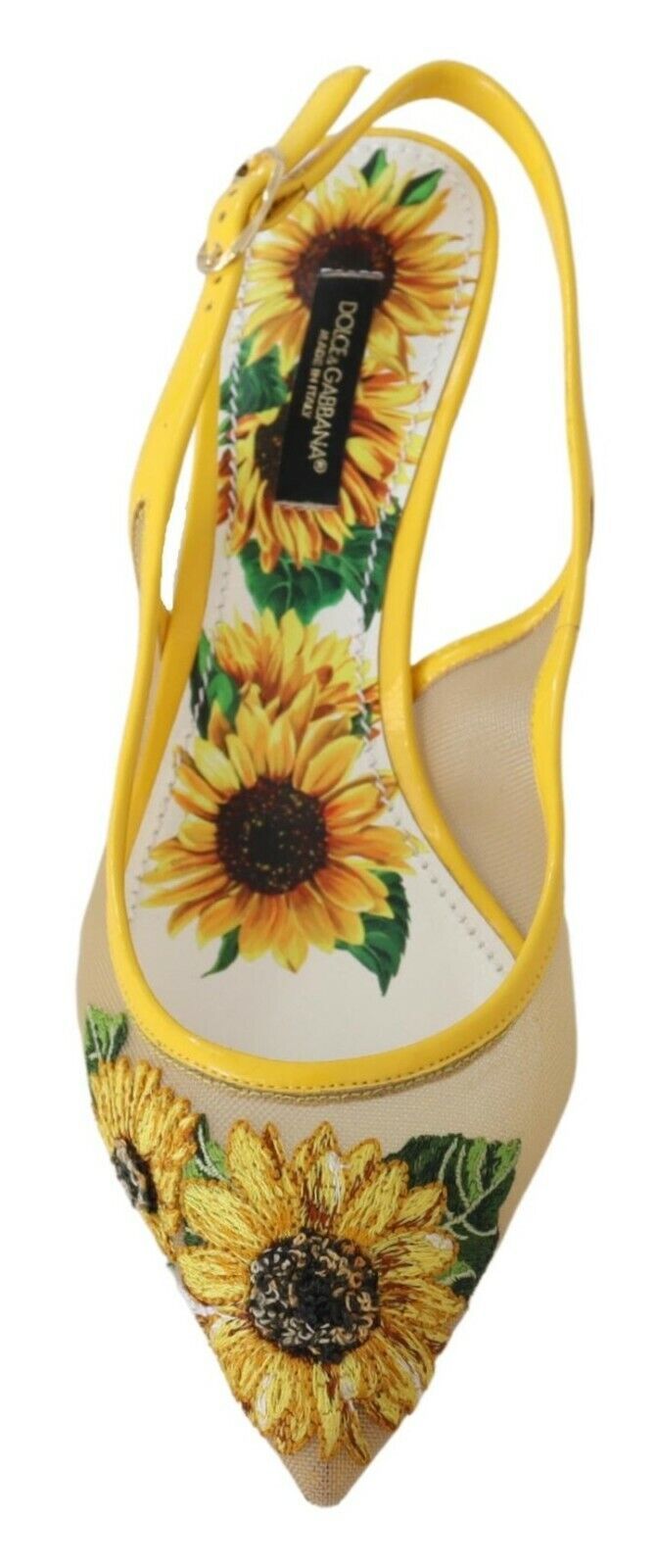 Sunflower Print Kitten Heel Slingbacks