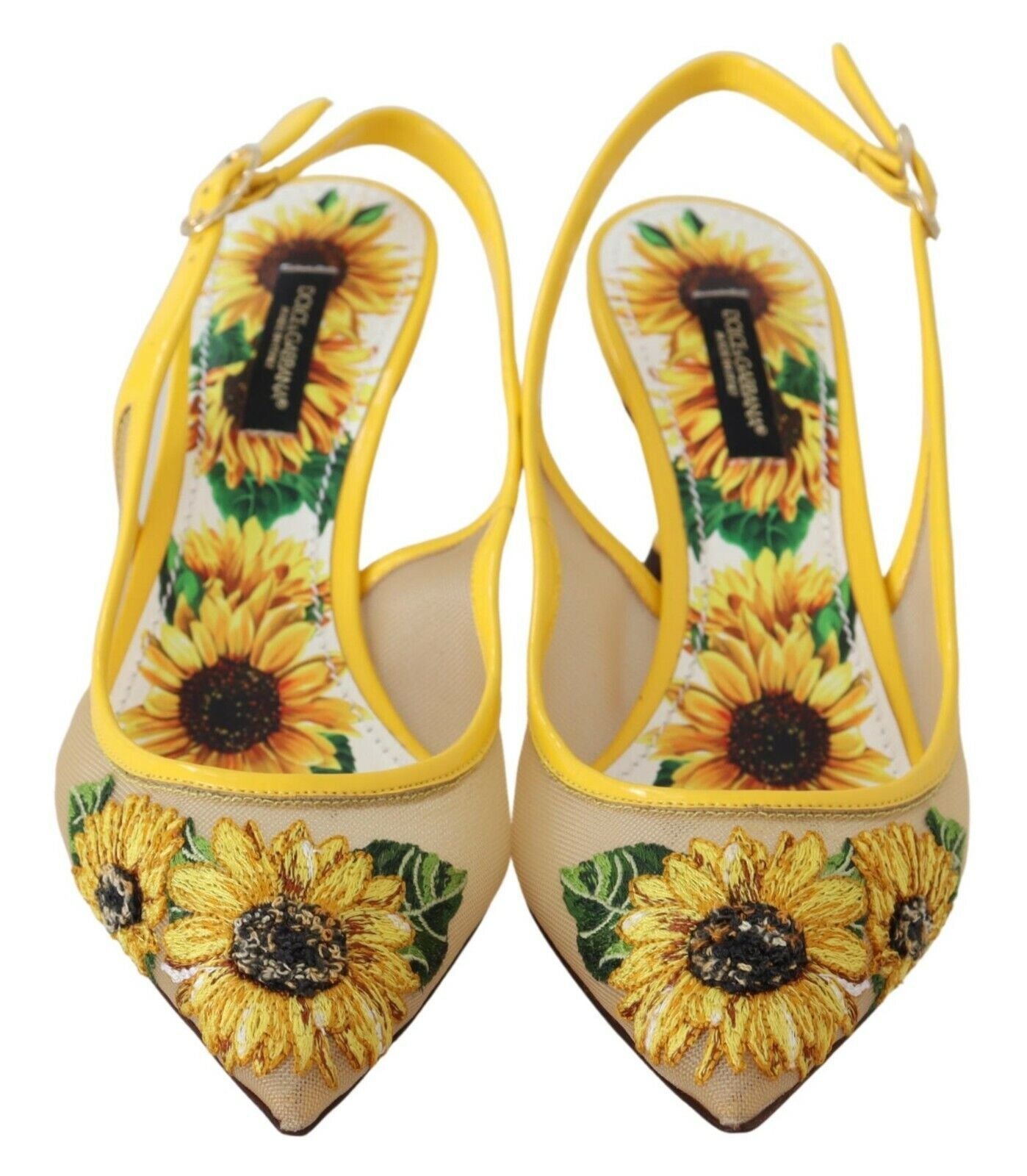 Sunflower Print Kitten Heel Slingbacks