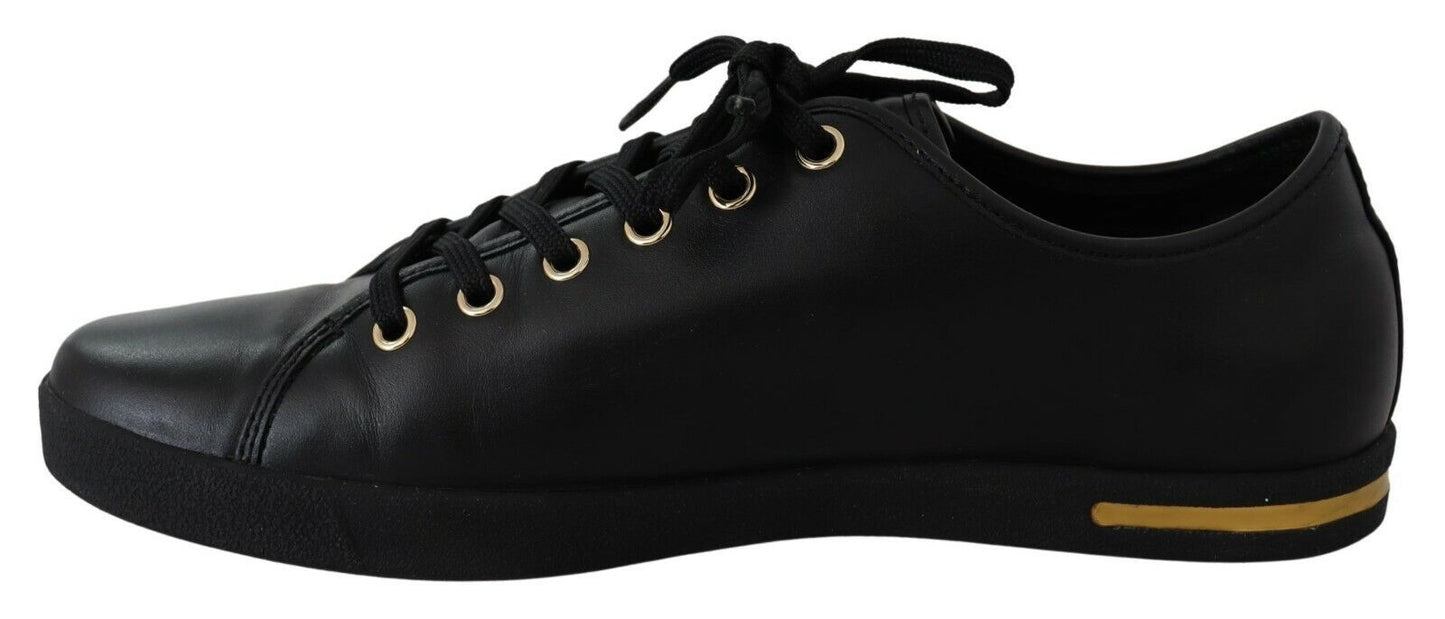 Chic Black Leather Sneakers with Gold Accents