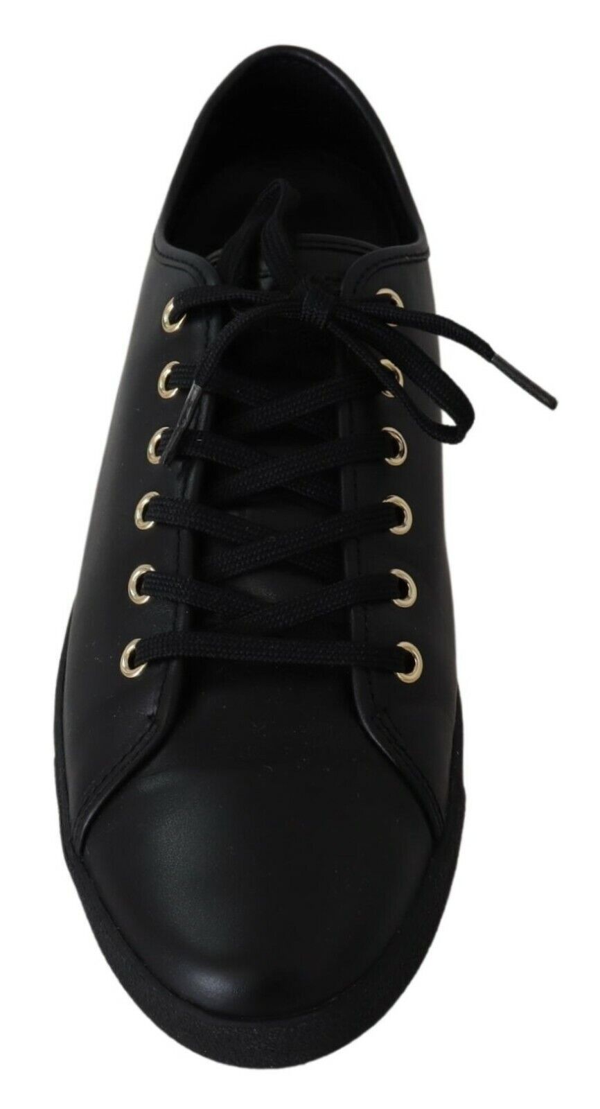 Chic Black Leather Sneakers with Gold Accents