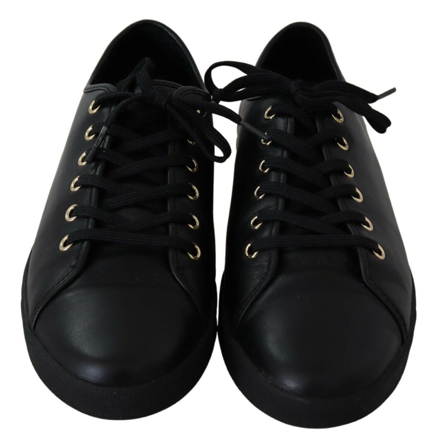 Chic Black Leather Sneakers with Gold Accents