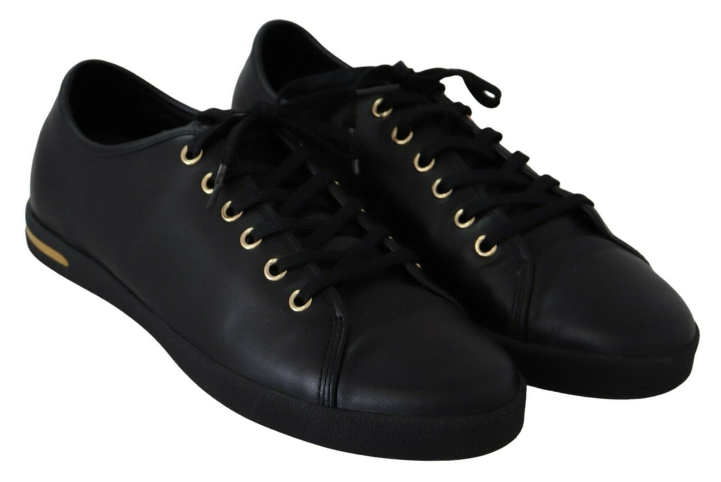 Chic Black Leather Sneakers with Gold Accents