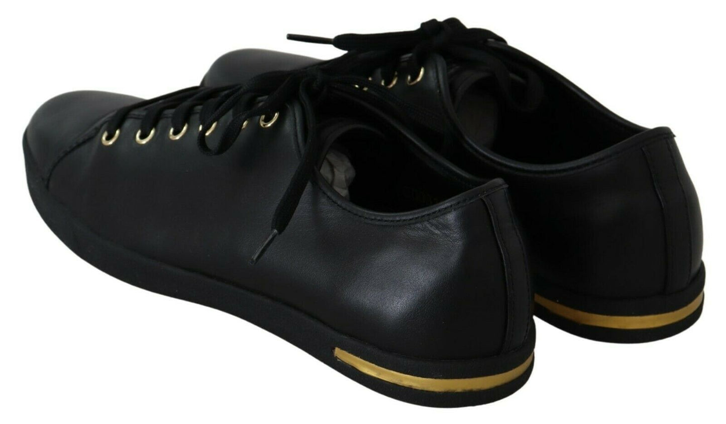 Chic Black Leather Sneakers with Gold Accents