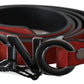 Red Black Leather Black Logo Buckle Blood Belt