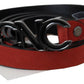 Red Black Leather Black Logo Buckle Blood Belt