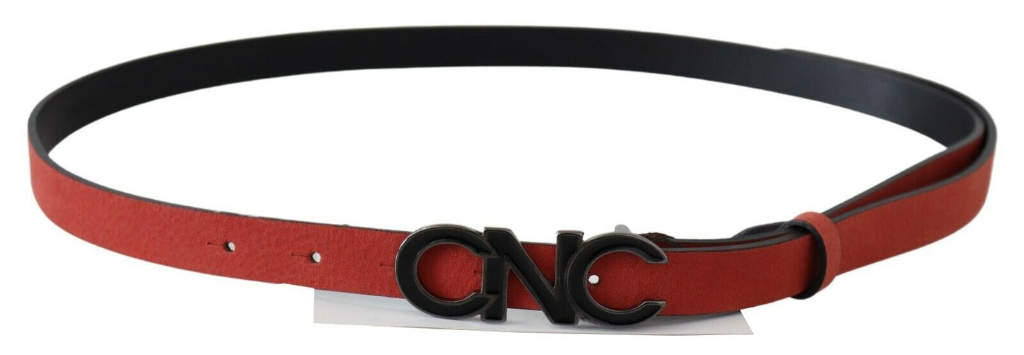 Red Black Leather Black Logo Buckle Blood Belt