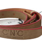 Beige Leather Silver Logo Buckle Waist Belt