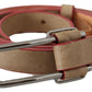 Beige Leather Silver Logo Buckle Waist Belt