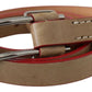 Beige Leather Silver Logo Buckle Waist Belt