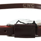 Brown Leather Double Rustic Silver Buckle Belt