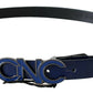Blue Leather Logo Skinny Fashion  Belt