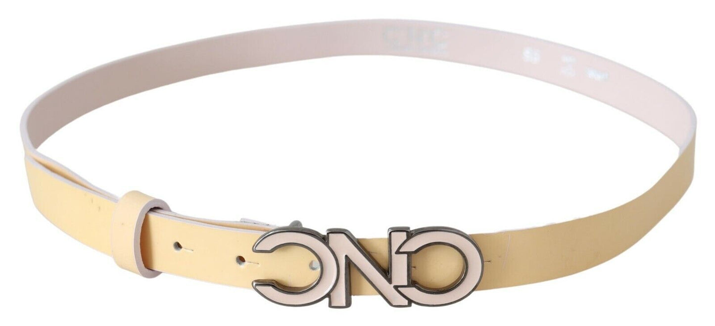 Beige Leather Pink Letter Logo Belt