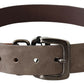 Dark Brown Leather Metallic Square Buckle Belt