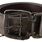 Dark Brown Leather Metallic Square Buckle Belt