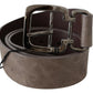 Dark Brown Leather Metallic Square Buckle Belt