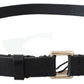 Elegant Black Leather Fashion Belt with Gold-Tone Buckle