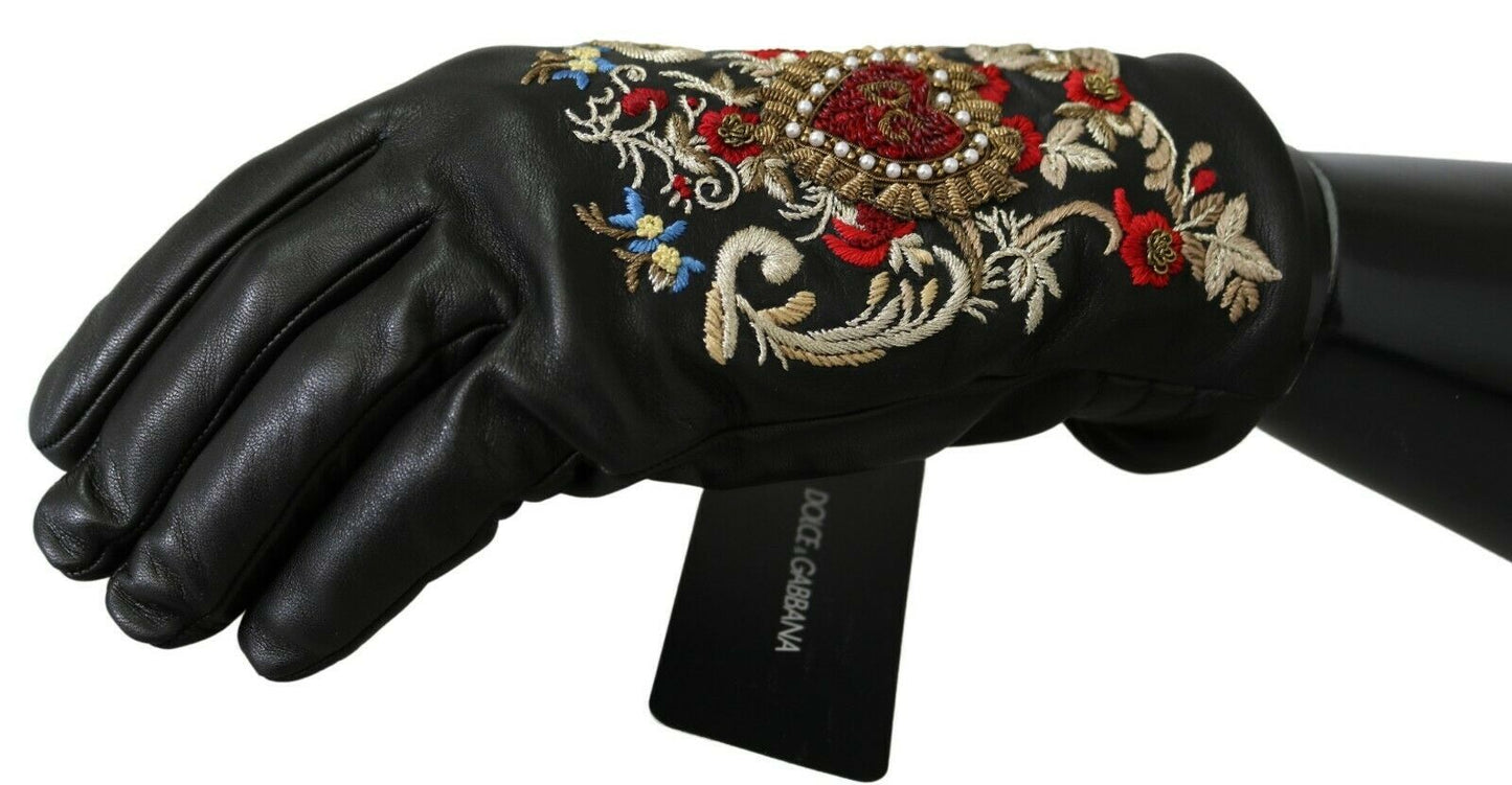 Elegant Embroidered Leather Gloves