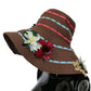 Brown Knitted Straw Floral Hat