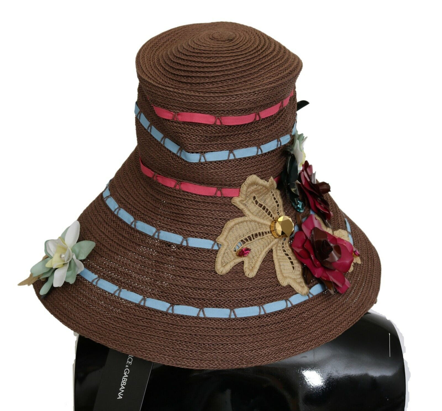 Brown Knitted Straw Floral Hat