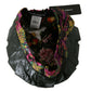 Black Lamb Leather Floral Print Beret Hat