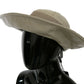 Beige 100% Lamb Leather Wide Brim Panama Hat