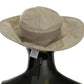Beige 100% Lamb Leather Wide Brim Panama Hat