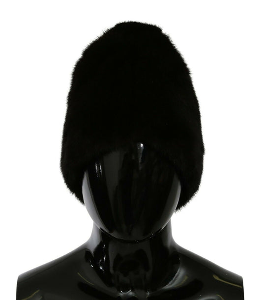 Black Silk Mink Fur Women Beanie Hat