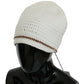 Chic White Beanie with Metal Chain Detail