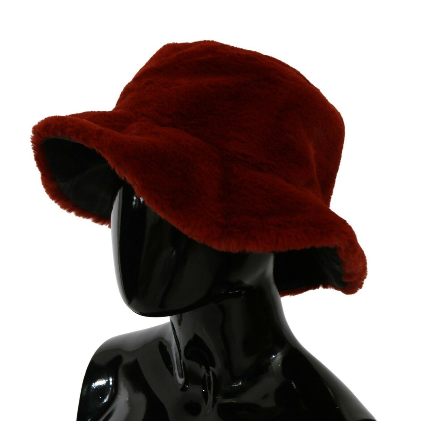 Red Bordeaux Fur Wide Brim Bucket  Hat