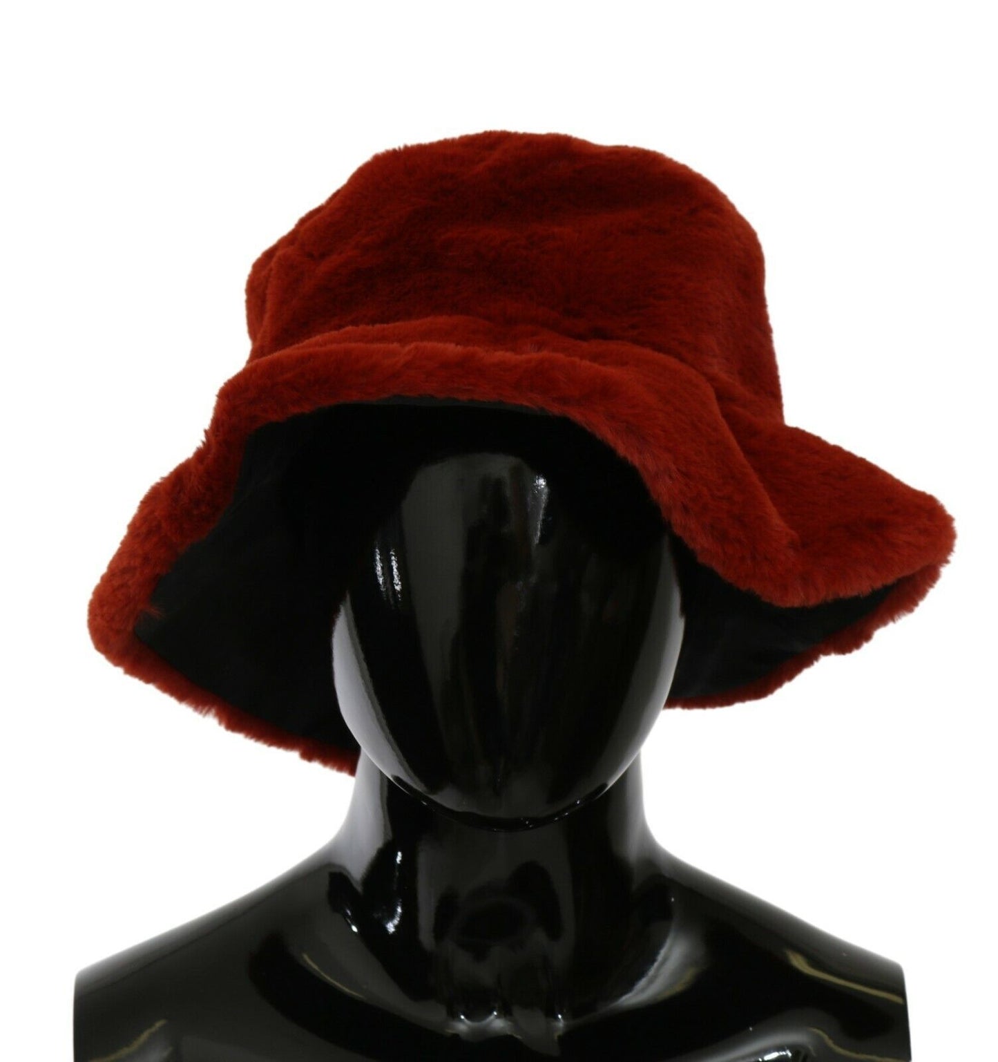 Red Bordeaux Fur Wide Brim Bucket  Hat