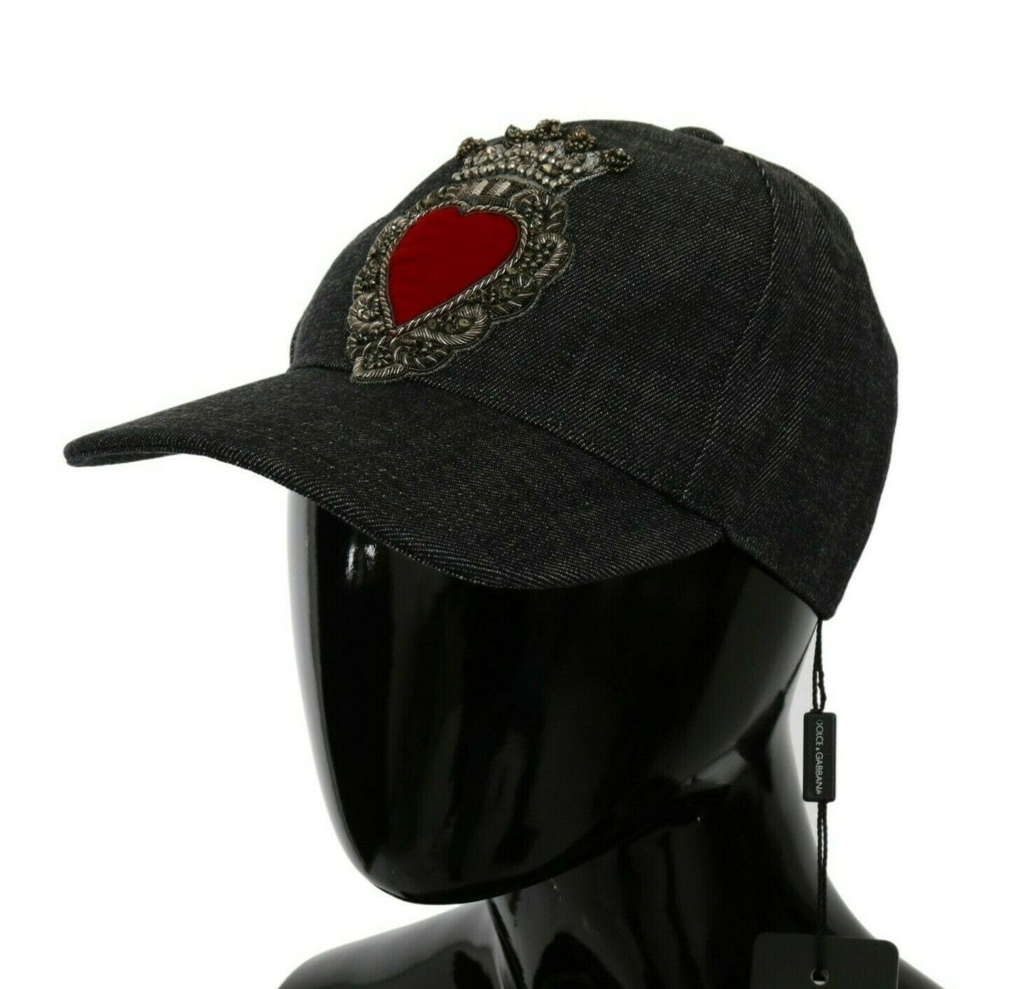 Blue Denim Embroidered Heart Design Cap