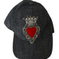 Blue Denim Embroidered Heart Design Cap