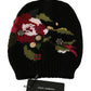 Elegant Black Wool Floral Beanie