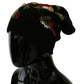 Elegant Black Wool Floral Beanie
