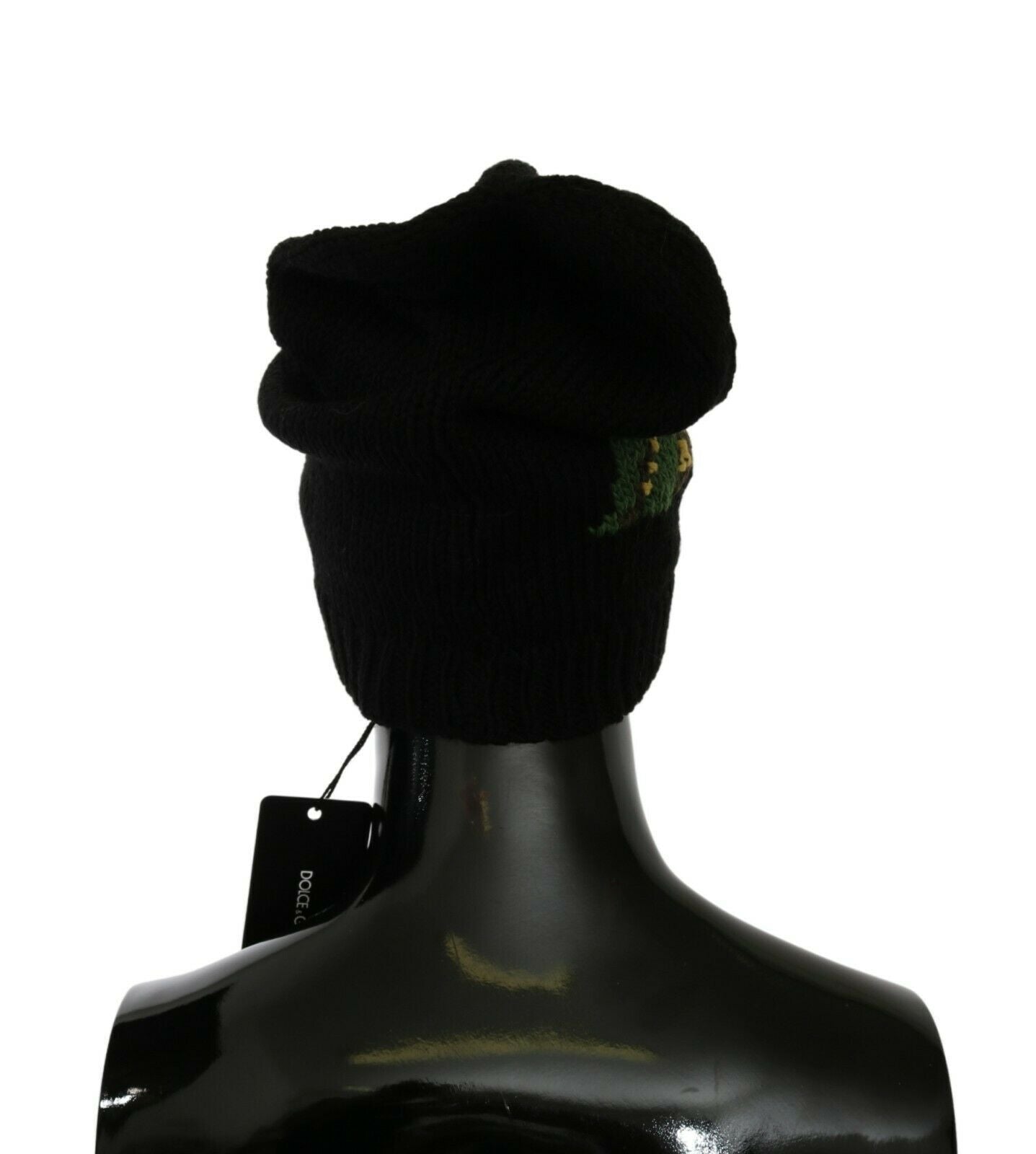 Elegant Black Wool Floral Beanie