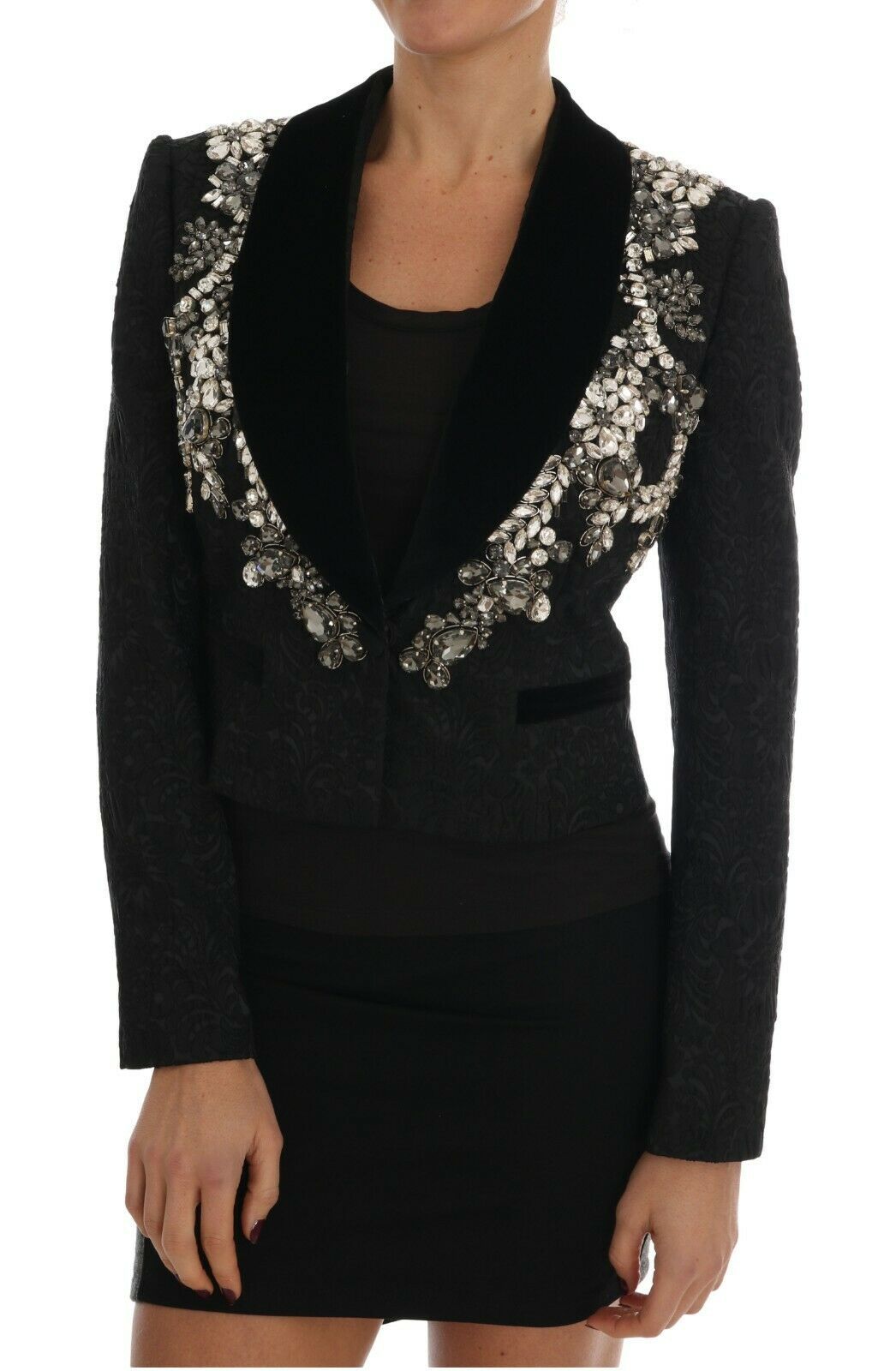 Crystal Embellished Brocade Blazer Jacket