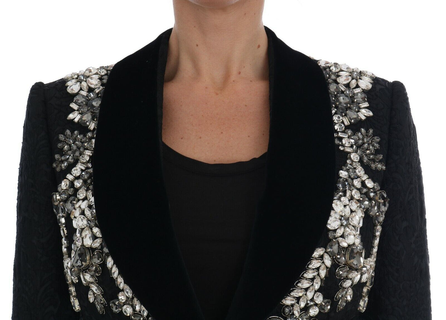 Crystal Embellished Brocade Blazer Jacket