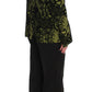Black Yellow Cotton Lace Blazer Pants Suit