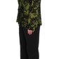 Black Yellow Cotton Lace Blazer Pants Suit